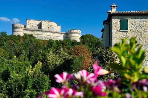 Fortress round towers, medieval fortress, San Leo fortress, San Leo, Emilia-Romagna, Italy