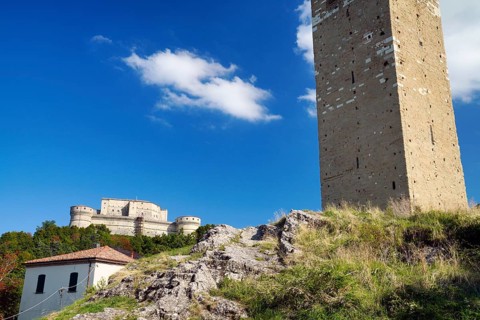 Fortress round towers, medieval fortress, San Leo fortress, Torre Civica, San Leo, Emilia-Romagna,