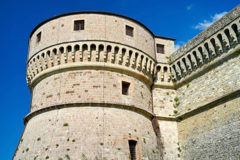 Fortress round tower, medieval fortress, San Leo fortress, San Leo, Emilia-Romagna, Italy