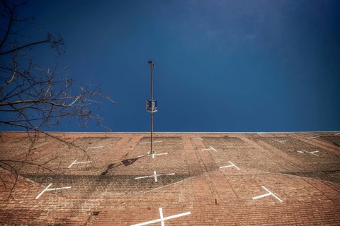 From a frog's eye view, the steep brick parking lot in Cologne's residential park looks almost like