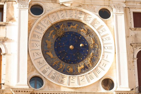 Decorative clock on Clock tower on on San Marco square, Venice, Italy