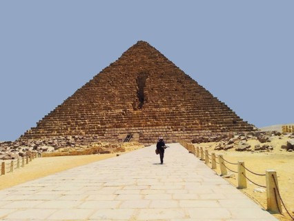 The majestic Pyramid of Menkaure, nestled in the sands of the African Sahara Desert, features a