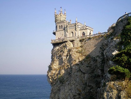 A stunning panorama of the Swallow's Nest castle, towering over the Black Sea. View from the