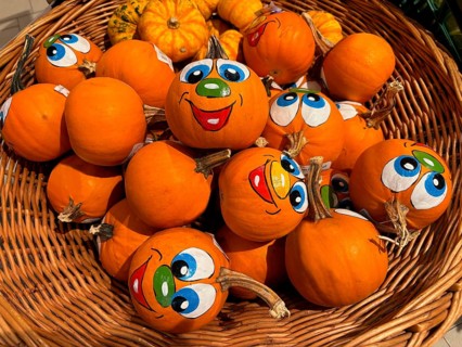 Painted pumpkins with faces
