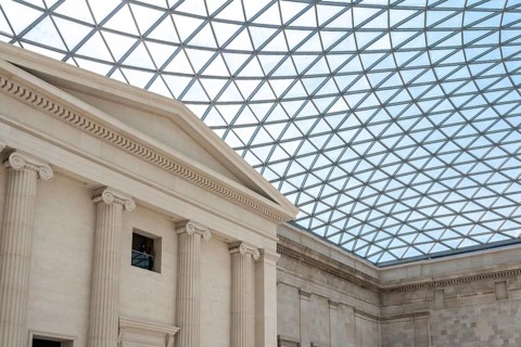 London, United Kingdom - 14 May 2025: The intricate geometric pattern of the British Museum's great