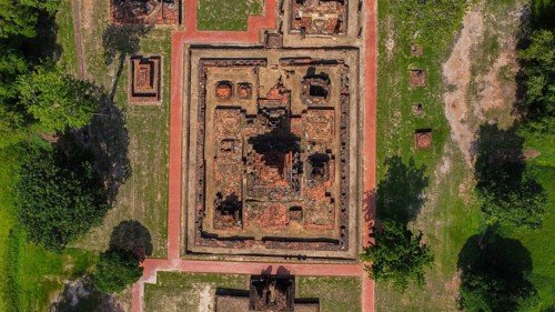 Drone view of an ancient temple complex in Thailand, Southeast Asia