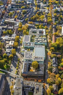 Aerial view, Museum Folkwang, opened by Karl Ernst Osthaus, autumn trees, Südviertel, Essen, Ruhr
