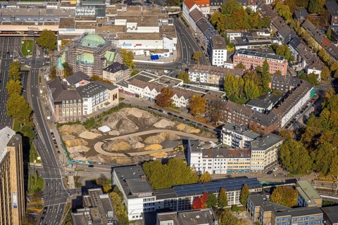 Aerial view, Old Synagogue Cultural Center on Jewish History, Construction Site Building with Roof