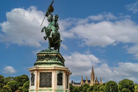 Monument to Archduke Karl, Heldenplatz, the City Hall in the back, Vienna, Austria