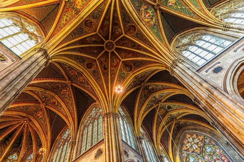 Vaulted ceilings in the neo-gothic votive church, Vienna, Austria