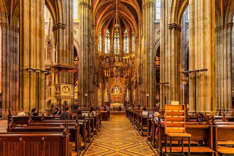 Central nave of the neo-gothic votive church, Vienna, Austria