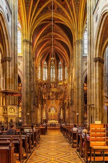 Central nave of the neo-gothic votive church, Vienna, Austria