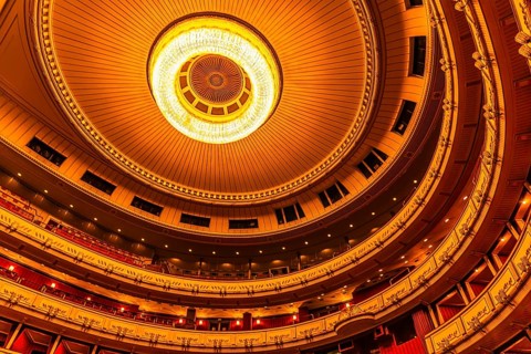 Large ceiling light in the large auditorium of the Vienna State Opera, Vienna, Austria