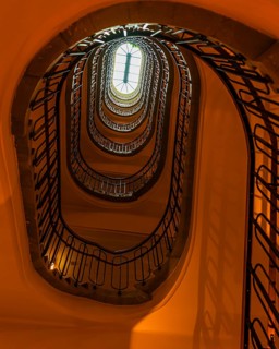 Staircase in an old Viennese house, view from below, Vienna, Austria