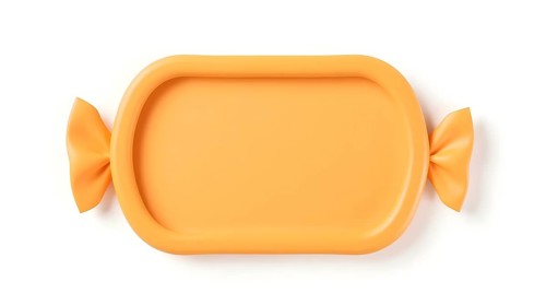 Bright orange candy shaped frame or card with copy space in the center on white background,