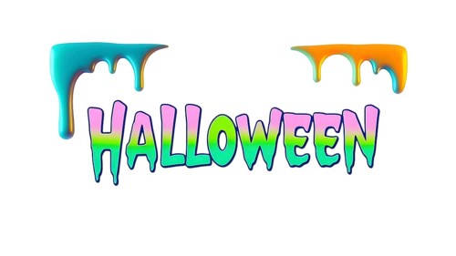 Colorful Halloween text with dripping paint effect on a white background. AI generated