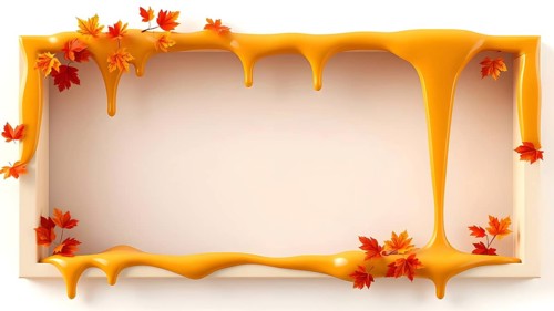 Fall themed frame with dripping honey and autumn leaves for festive decoration. AI generated