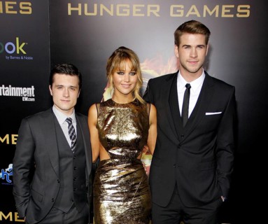Josh Hutcherson, Jennifer Lawrence and Liam Hemsworth at the Los Angeles premiere of 'The Hunger