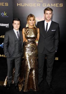 Josh Hutcherson, Jennifer Lawrence and Liam Hemsworth at the Los Angeles premiere of 'The Hunger