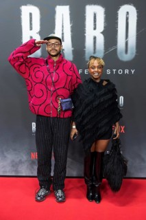 Yannick Niang and Tsellot Melesse at the premiere of the Netflix film Babo at the Astor Film Lounge