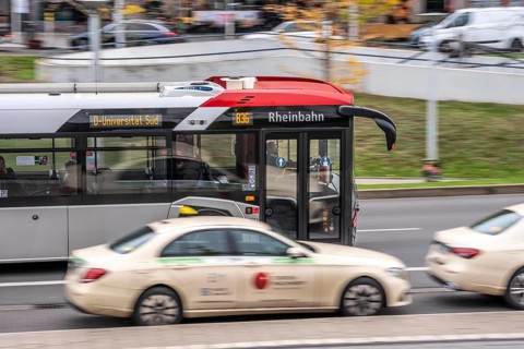 Rheinbahn bus at Düsseldorf-Bilk station, taxi stand, North Rhine-Westphalia