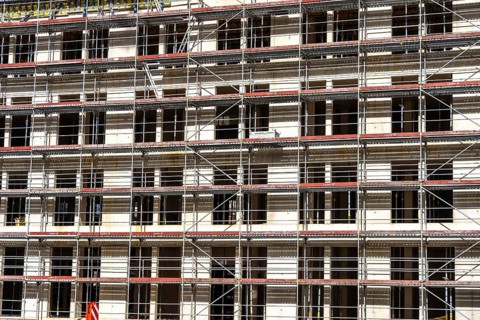 Construction site, residential construction, 50 new, publicly funded rental apartments, catering,
