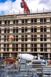 Construction site, residential construction, 50 new, publicly funded rental apartments, catering,