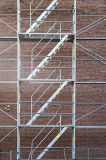 Borken, NRW, Germany, RScaffolding structure with multiple staircases providing access for