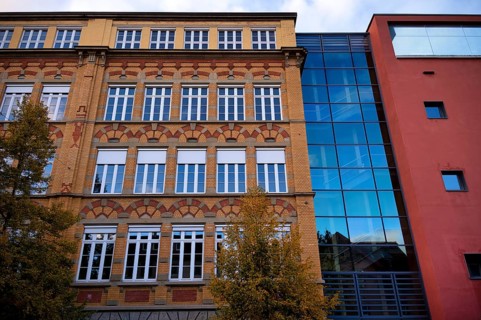 Facade of the Bismarck School, Feuerbach district, Stuttgart, Baden-Württemberg, Germany
