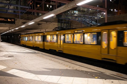 Underground subway, train, tram, U14, SSB, Stuttgart trams, yellow, movement effect, platform,