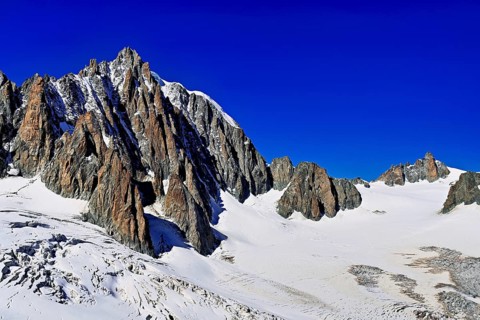 View from the Télécabine Panorama Railway of the Mont Blanc du Tacul mountain station, the Aiguille