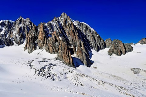 View from the Télécabine Panorama Railway of the Mont Blanc du Tacul mountain, in the foreground