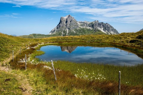 Mountain landscape and picturesque little lake, Saloberkopf, Widderstein, Warth, Bregenzerwald,