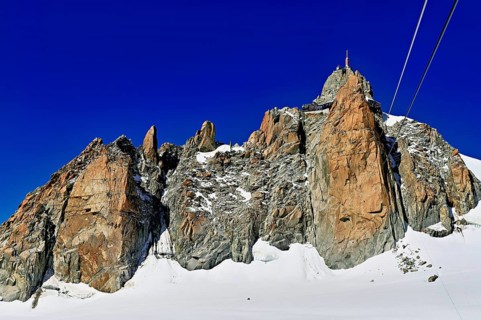 View from the Télécabine Panorama Railway to the Aiguille du Midi mountain station,