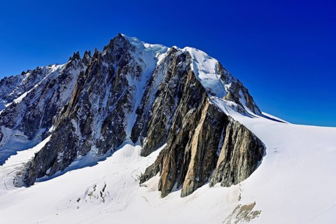 View from the Télécabine Panorama Railway of the Mont Blanc du Tacul mountain, in the foreground