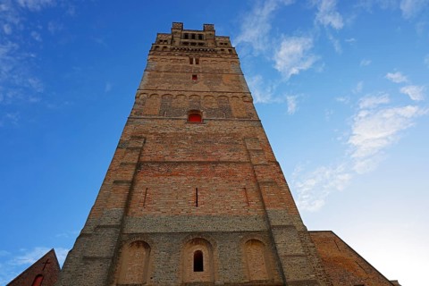 Historic St. Salvator Cathedral, Sint-Salvatorskathedraal, in the old town of Bruges, powerful