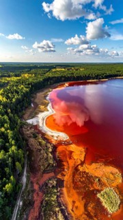 Red algae plant on the lake. abstract ecology nature concept, wild landscape with vibrant red