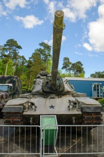 Disused US battle tank type M60 A3 with long cannon in the Point Alpha open-air museum on the