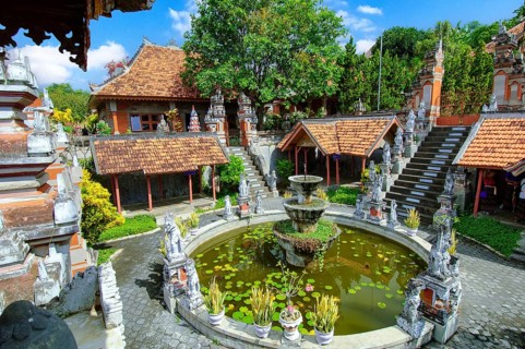 Old fountain in Brahma Vihara Arama Buddha Banjar Buddhist monastery, Banjar, Bali, Indonesia