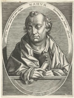 Nahum, a biblical prophet and his book. It belongs to the Book of Twelve Prophets in Tanakh or the