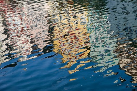 Reflection of the old houses on the Neckar front, the Neckar river, background picture, old town of