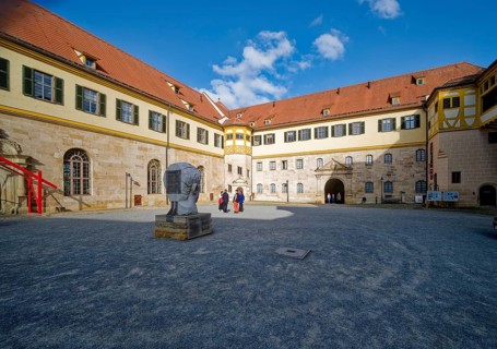 Courtyard with monumental portrait of Roman Emperor Augustus, Hohentübingen Castle, Tübingen,