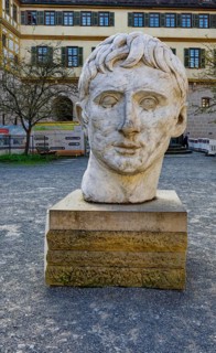 Monumental portrait of Roman Emperor Augustus, courtyard, Hohentübingen Castle, Tübingen,