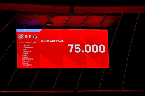 Scoreboard attendance, 75000, sold out, Champions League, Allianz Arena, Munich, Bayern, Germany