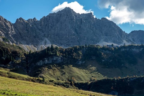 Landscape at Traualpsee, behind Lachenspitze, Allgäu Alps, Tannheim, Tyrol, Austria