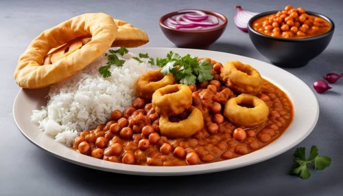 This vibrant image showcases a flavorful Indian Chole Bhature dish, perfect for culinary