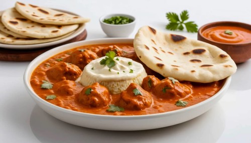 This image showcases a vibrant and appetizing Indian butter chicken dish, perfect for culinary and