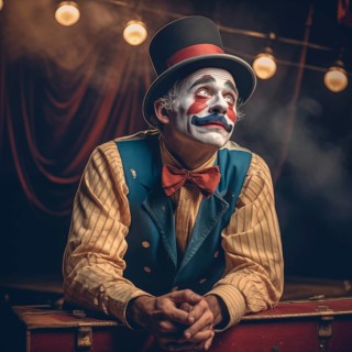 Tired clown after the end of the circus performance, AI generated