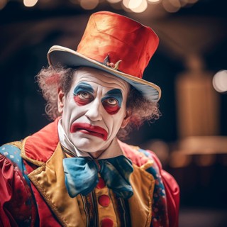 Clown in a frock coat and top hat preparing to perform, AI generated