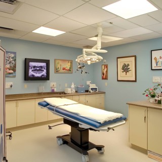 Treatment room in a dental clinic, without people, AI generated